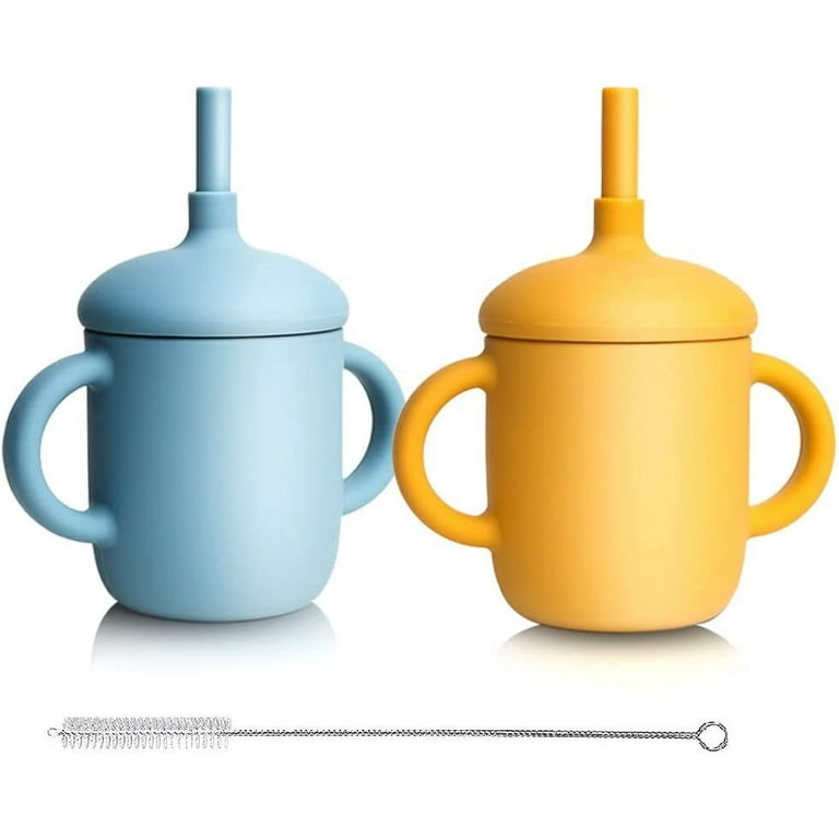 Toddler Cup. Silicone Training Cup Sippy Cup with Straw. Spill Proof and  Non-Slip Handles. NO BPA. Unbreakable. Trainer Cup for Babies Toddlers and  Infants. 5 oz. 2 Count. Yellow/Blue 
