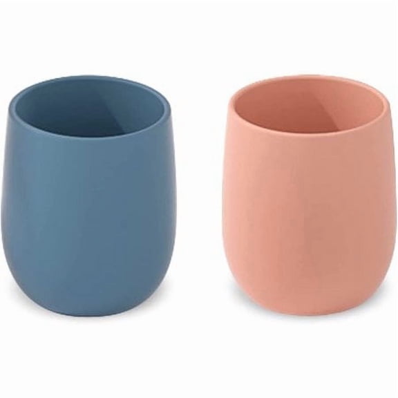 Toddler Cups Silicone Training Cup for Infants and Toddlers, Kids Mini Open Cups, NO BPA, 100% Silicone for Baby Led Weaning & Independent Drinking 3oz, 2 Count, 4 Month+ (Baby Blue/Yellow)