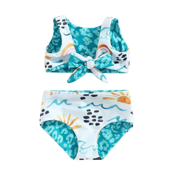 Toddler Cute 2 Piece Swimsuits Girls Summer Tie Knot Back Bikinis Swimwear Bottoms Cartoon Sweet Bathing Suit, Blue, 6 Months