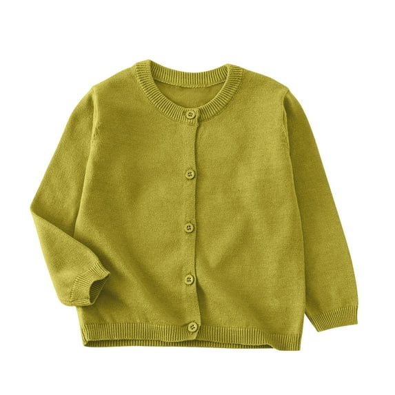 Toddler Cute Cardigan Sweater New Toddler Baby Boys Girls Button down Basic Cardigan Long Sleeve Fall Crewneck Cotton Knitted Uniform Sweater Green 5-6 Years