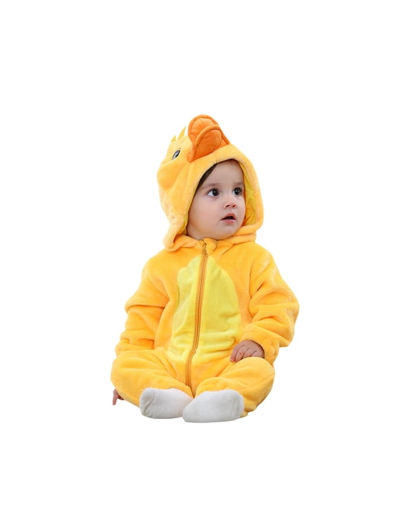Toddler Cute Duck Hooded Romper Jumpsuit Boys Girls Cosplay Animal Costume Outfit Soft Cozy Zip Up Sleepwear 3Months-5Years
