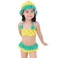 thumbnail image 1 of Toddler Cute Halter Swimsuits Girls Pineapple 2 Piece Bikini Set with Hat Ruffle Butt Swimming Suits Yellow, 4 Years, 1 of 7