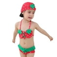 thumbnail image 1 of Toddler Cute Halter Swimsuits Girls Strawberry 2 Piece Bikini Set with Hat Ruffle Butt Swimming Suits Pink, 3 Years, 1 of 7