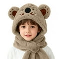 thumbnail image 1 of Toddler Cute Hooded Scarf Girls Boys Fleece Animal Ear Protection Hat Scarf Soft Fuzzy Cold Weather Cozy Hat Coffee, 2 Years, 1 of 6