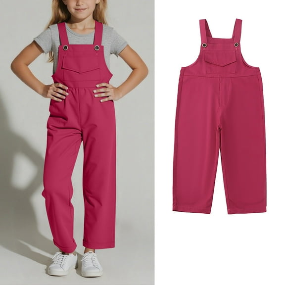 Toddler Cute Jumpsuit Kids Casual Sleeveless Romper Girls Loose Rompers with Pockets Red Jumpsuits Summer Clothes for Kids 2-3 Years