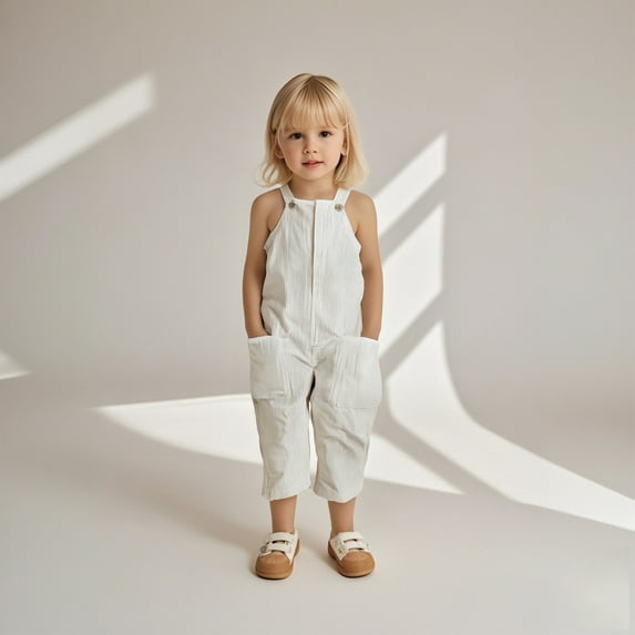 Toddler Cute Jumpsuit Kids Casual Sleeveless Romper Girls Loose Rompers with Pockets White Jumpsuits 12-18 Months Old Girl Clothes