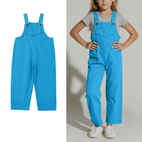 Toddler Cute Jumpsuit Kids Casual Sleeveless Romper Girls Overalls with Pockets Blue Jumpsuits Little Girl Clothes 1-2 Years
