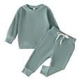 thumbnail image 1 of Toddler Cute Outfits Boys Girls Long Sleeve Ribbed Solid Color Tops Pants 2Pcs Clothes Baby Clothing Sets Blue 100, 1 of 4