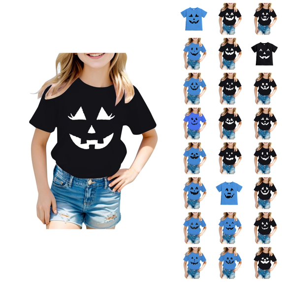 Toddler Cute Pumpkin Face Short Sleeve Tee Crewneck Halloween Shirt for Baby Girl Boy Fall