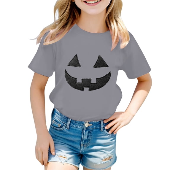 Toddler Cute Pumpkin Face Short Sleeve Tee Crewneck Halloween Shirt for Baby Girl Boy Fall