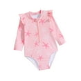 thumbnail image 1 of Toddler Cute Rash Guard Swimsuits Girls One Piece Bathing Suit Long Sleeve Ruffle Summer Vacation Beachwear Pink, 3 Years, 1 of 7