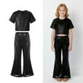 thumbnail image 1 of Toddler Dance for Girls Sequin Black Dance Short Sleeve Top and Flared Pants Two Piece Outfit Set Girls 90s Outfit Stage Performance Outerwear 3-4 Years, 1 of 6