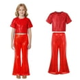 thumbnail image 1 of Toddler Dance for Girls Sequin Red Dance Short Sleeve Top and Flared Pants Two Piece Outfit Set Jazz Dance Dance Performance Outerwear 3-4 Years, 1 of 7