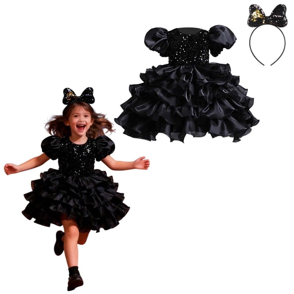 Toddler Dance for Girls Black Sequin Dress Tutu Dance Dresses Dance Jazz for Girls Performance Dancewear 3-4 Years
