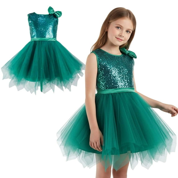 Toddler Dance for Girls Green Sequin Dress Tulle Dance Dresses Dance Hop Dance Performance Outerwear 3-4 Years