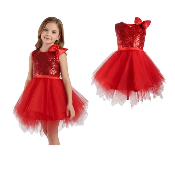 Toddler Dance for Girls Red Sequin Dress Tulle Dance Dresses Dance Dance Jazz Dance Performance Outerwear 2-3 Years