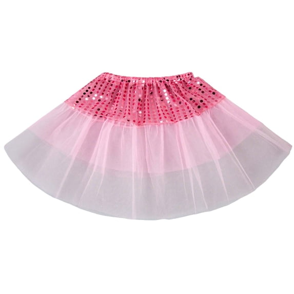 Toddler Dance Party Mini Skirts Sequin Sparkly Layered Tiered Tulle Tutu Skirts Pink, Free Size