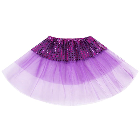 Toddler Dance Party Mini Skirts Sequin Sparkly Layered Tiered Tulle Tutu Skirts Purple, Free Size