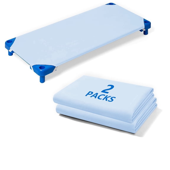 GOLDCOLIN Toddler Day Care Cot Sheet 2 Pack 23" x 51" Ivory Unisex Fitted Cot Cover,BLUE