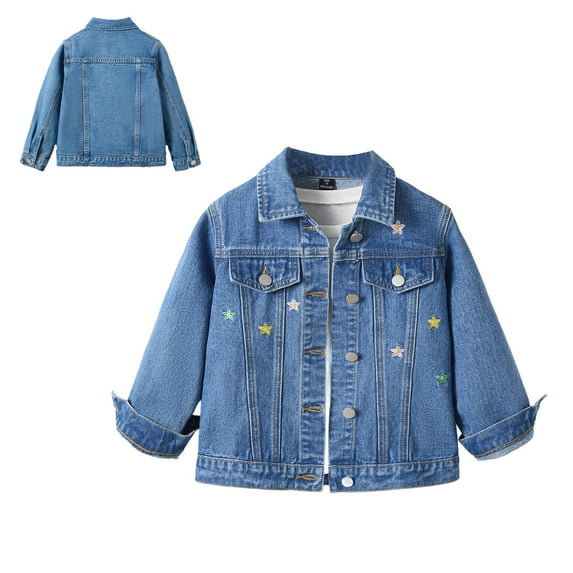 Toddler Denim Jacket Girls Long Sleeve Button down Girls Embroidery Jean Jacket Spring Jacket Girls 3-4 Years Clothes