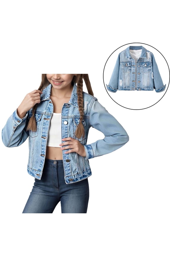Toddler Denim Jacket Long Sleeve Button down Blue Denim Jacket Girls Lightweight Jacket Girls' Outerwear Jackets & Coats 3-4 Years