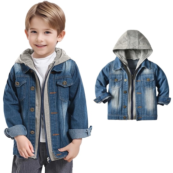 Toddler Denim Jacket Long Sleeve Denim Hoodie Blue Jacket Boys Spring Jackets 18-24 Months Boy Clothes