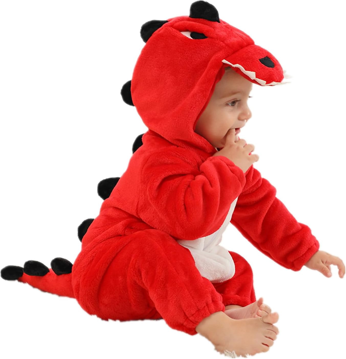 Toddler Dinosaur Animal Onesie Unisex Baby Kids Flannel Hooded Romper Jumpsuit Outfit For Boys And Girls