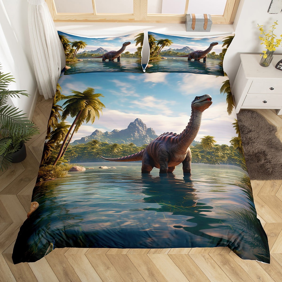 Toddler Dinosaur Bedding Set Jungle Comforter Cover for Kids Bedroom