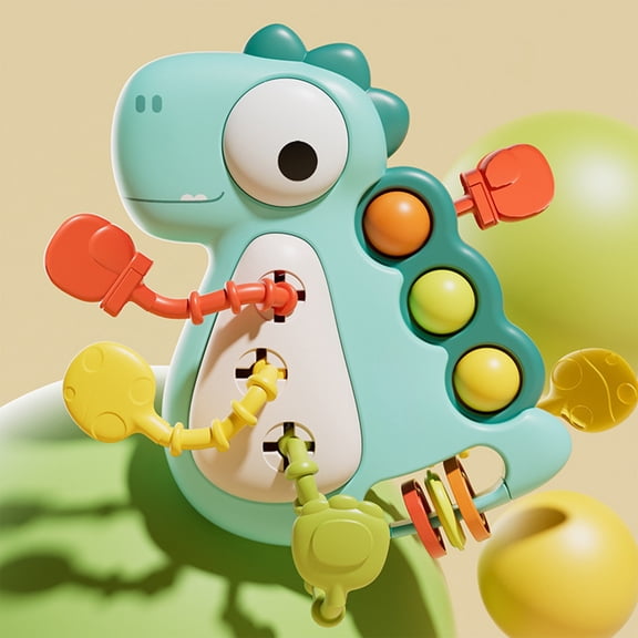 Dinosaur Teether Toy, Biteable Grasping Training, Sensory Pull Ring Puzzle, Early Education Development, Infant Chewing Relief, Baby Fine Motor Skill Trainer