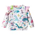thumbnail image 1 of Toddler Dinosaur Sweatshirt Girls White Ruffle Pullover Casual Crewneck Long Sleeve Tops Shirts 2T(Dino-8113), 1 of 5