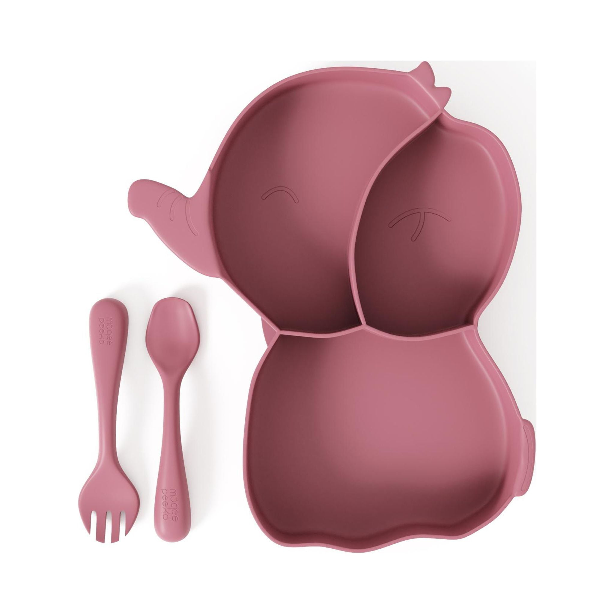 Toddler Dish Set in Pink Feeding Set for Girls by Muqee Peeko with Tray