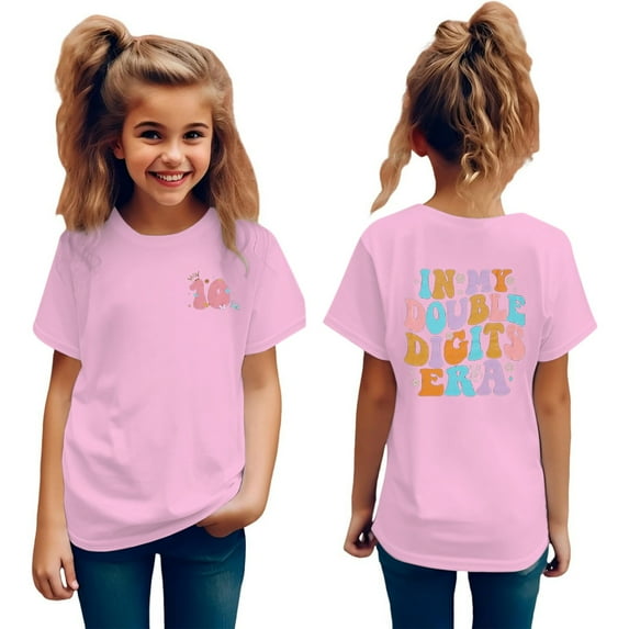 Toddler In My Double Digits Birthday Girl Shirt 10 Year Old 10th Birthday Girls T Shirt Girls Ten Party Tee Tops under Shirts Tie Crop Tops for Knot Top Tunic T 12-24 Months Pink
