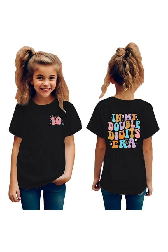 Toddler In My Double Digits Birthday Girl Shirt 10 Year Old 10th Birthday Girls T Shirt Girls Ten Party Tee Tops Toddler Girl Solid Outfits for 4t Sweatshirt Women Light Long 12-24 Months Black