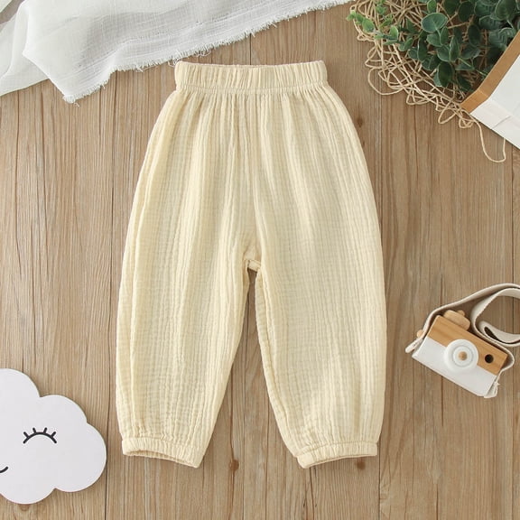 Toddler Drawstring Elastic Sweatpants Unisex Loose Anti-Mosquito Sun Protection Beige Thin Cotton Elastics Waist Summer Pants Boys Sweatpants Size 12-18 Months