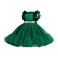 thumbnail image 1 of Toddler Dress Flower Ruffle Beads Solid Wedding Pageant Birthday Party Evening Tutu Dress Girl Dresses Dark Green 3-4 Years, 1 of 5
