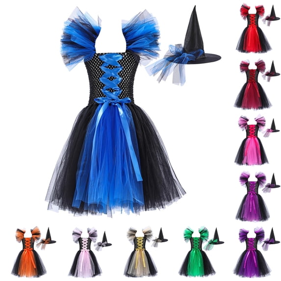 Toddler Dress Halloween Gift for Girl Dresses Toddler Kids Baby Girls Magnificent Witch Halloween Black Gown With Hat Fancy Tutu Dress Up Cosplay Party Dresses J 2 Years