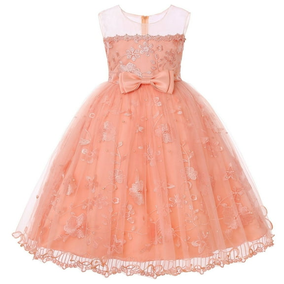 Toddler Dress Kids Birthday Elegant Sleeveless Mesh Bowknot Wedding Princess Dress Dresses for Girls Orange 2-3Years