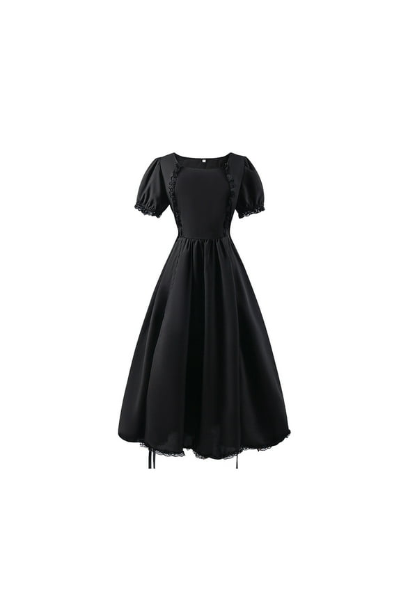 Toddler Dress Regency Ruffled Classical Puff Short Sleeve Empire Waist Gown Dress Girls Dresses Black 14-15Years