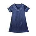 thumbnail image 1 of Toddler Dress Short Sleeve Solid Homewear Round Neck Sleepwear Shirt Dress Little Girl Dresses Navy 18-24Months, 1 of 6