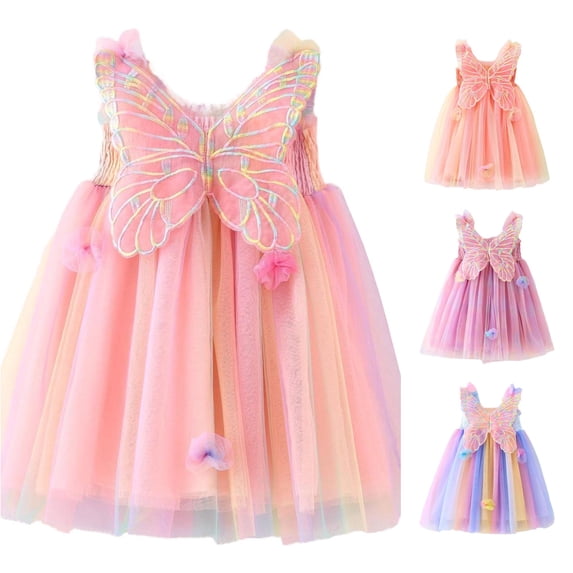 Toddler Dress Sleeveless Rainbow Delightful Modern Playful Mesh Tulle for Party Dress Set