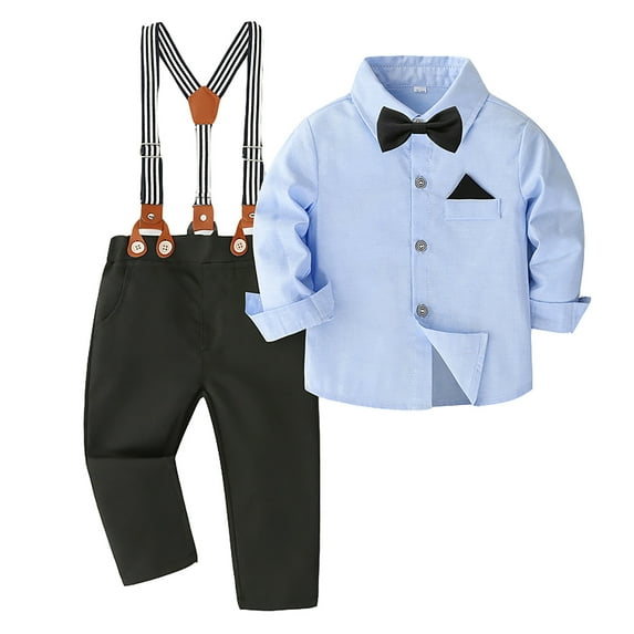 Toddler Dress Suit 2T Baby Boys Clothes Sets Bowtie Shirts Suspenders Pants 4pcs Gentleman Outfits Fall Suits ,4-5 Years