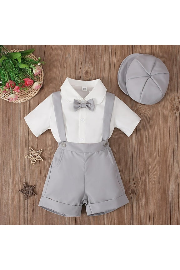 Toddler Dress Suit Formal Dress Shirt Suspenders Pants Formal Gentleman Suits Outfit Boy 3-4 Years
