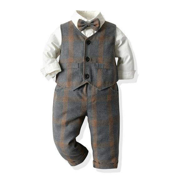 Toddler Boy Formal Gentleman Suits Collared Dress Shirt Vest Pants Baptism Outfits for Boys Summer Baby Boy Clothes 12-18 Months