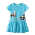 thumbnail image 1 of Toddler Dress Toddler Kids Girls Summer Short Sleeve Casual Dress with Cartoon Prints and Embroidery Baby Dress Sky Blue 4 Years-5 Years, 1 of 6