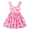 thumbnail image 1 of Toddler Dress for Girls Summer Flamingo Rainbow Print Dresses 5T Flutter Sleeve Backless Swing Sundress (571-5), 1 of 5
