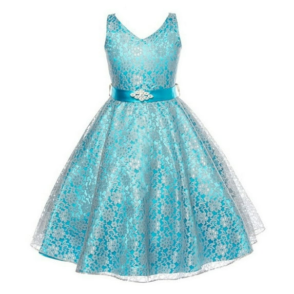 Toddler Dresses Children'S Dress Big Children'S Sleeveless Lace Princess Fluffy Dress Wedding Dress Flower Girl Dress Light Blue Elegant Kids Outfits 11 Years-12 Years