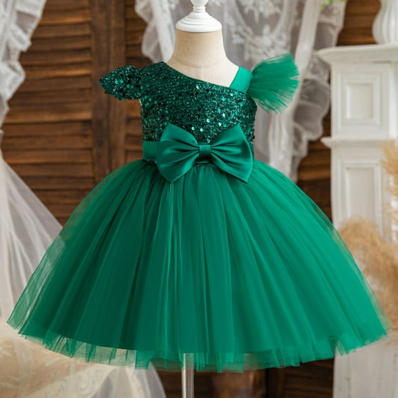Toddler Dresses Flower Girl Dress Sleeveless Tulle Dress Party Dress for Girls Green Dress for Girls Toddler Fancy Dress Baby Girl Birthday Dress 5-6 Years