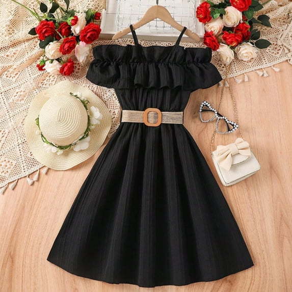 Toddler Dresses Flower Girl Dress Toddler Sleeveless Tulle Dress Girl Party Dress Kids Black Dress Girl Long Dress Birthday Dress 8-9 Years