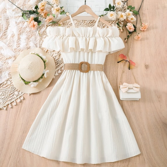 Toddler Dresses Flower Girl Dresses for Wedding Sleeveless Tulle Dress Party Dress for Girls White Dress Girl Dresses Match Girls Birthday Dress Toddler 8-9 Years