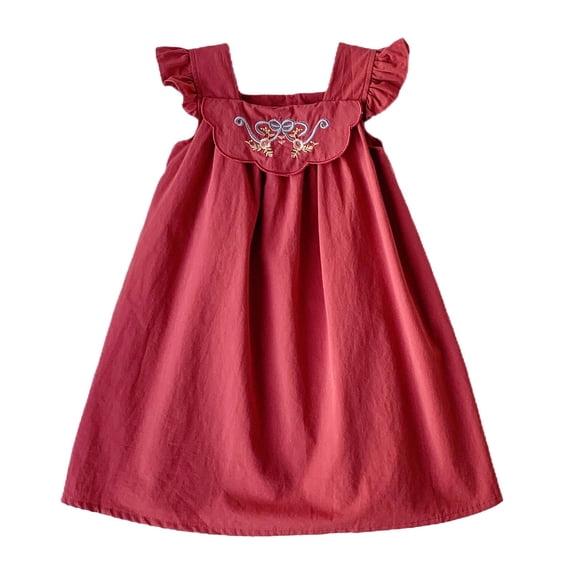 Toddler Dresses For Girls Floral Embroidered Sleeveless Kids Girls Fancy Dress Size 3-4T